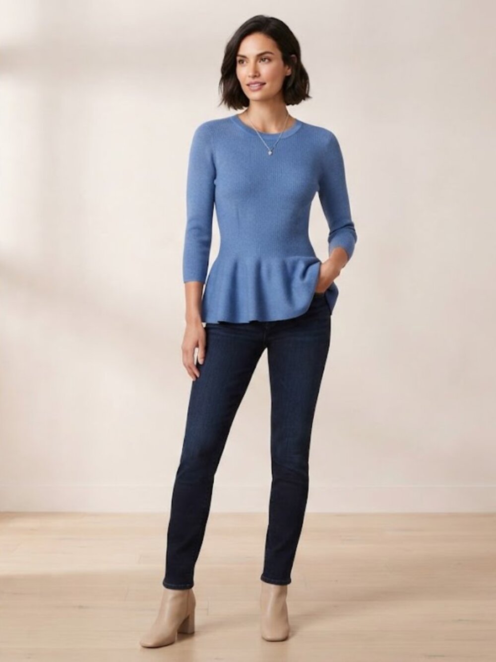 New The Limited Blue Ribbed Peplum Sweater Shirt